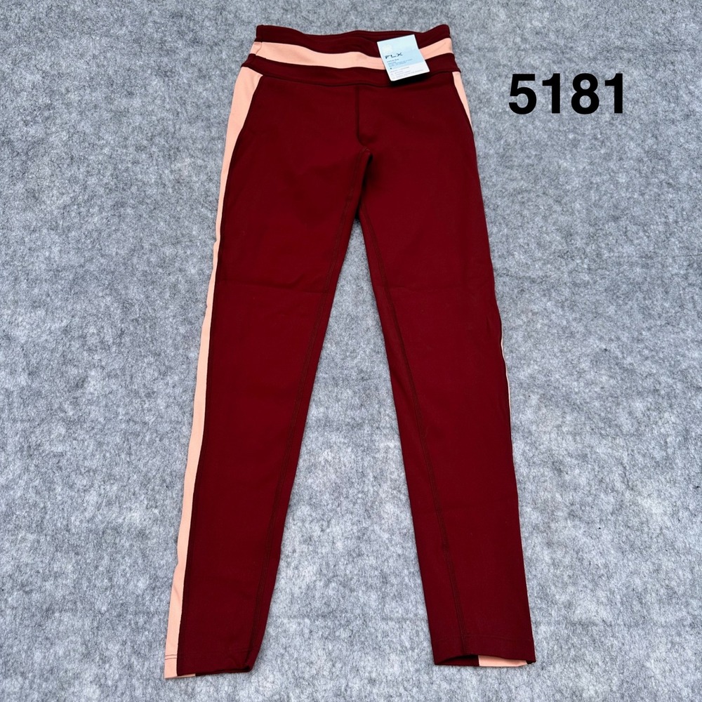 FLX Affirmation High Rise Colorblock Leggings Burgundy Peach Womens Small NEW